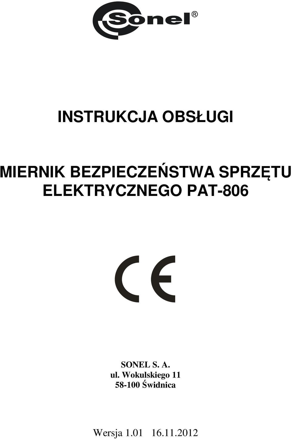 ELEKTRYCZNEGO PAT-806 SONEL S. A.