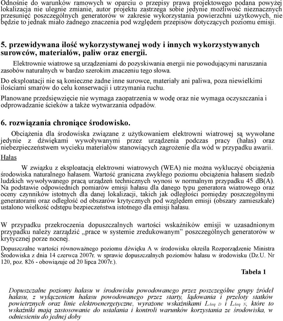 przewidywana ilość wykorzystywanej wody i innych wykorzystywanych surowców, materiałów, paliw oraz energii.