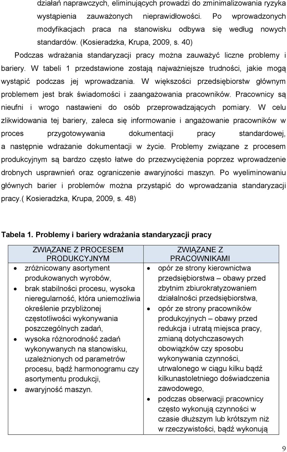 W tabeli 1 przedstawione zostają najważniejsze trudności, jakie mogą wystąpić podczas jej wprowadzania.