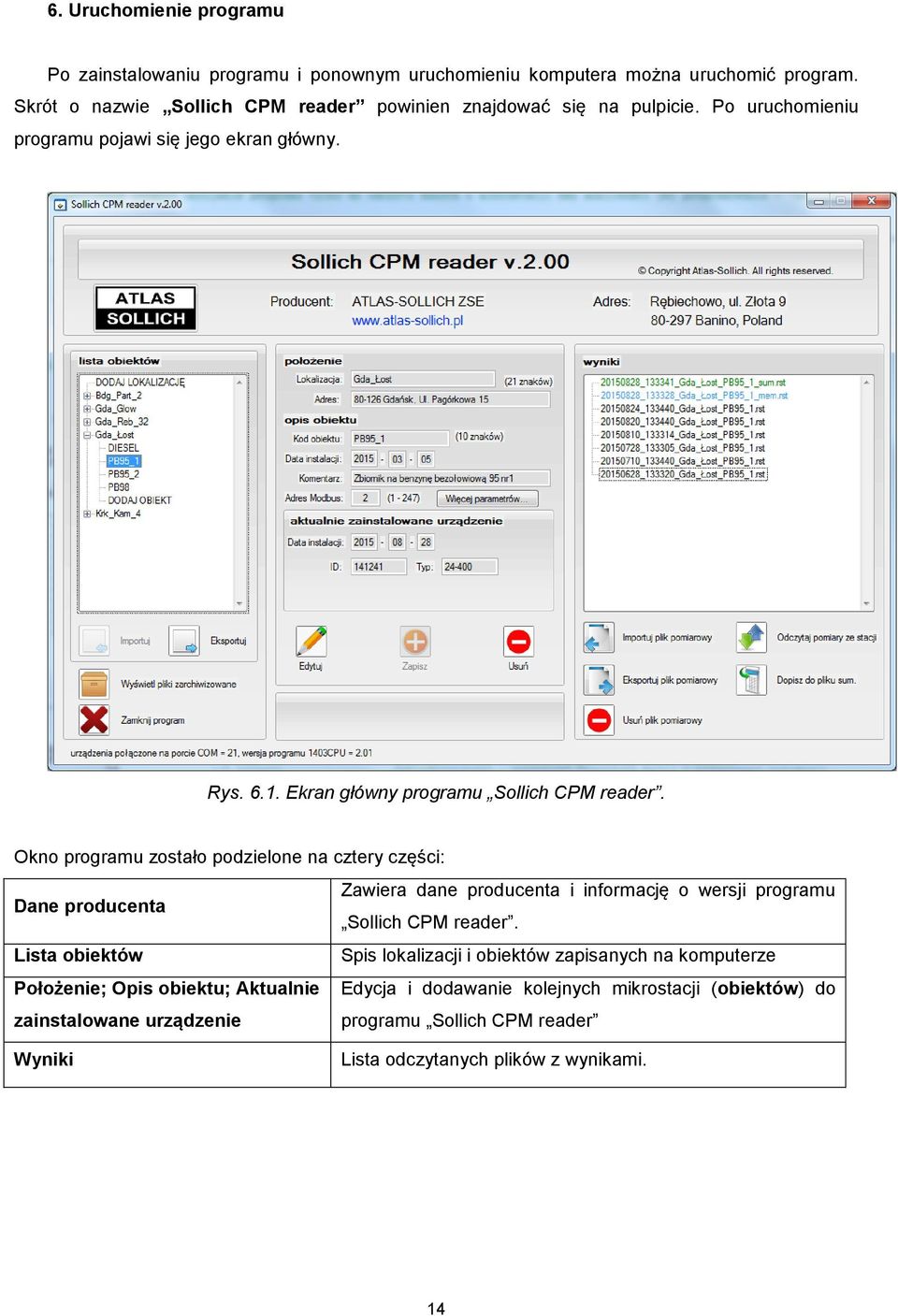 Ekran główny programu Sollich CPM reader.