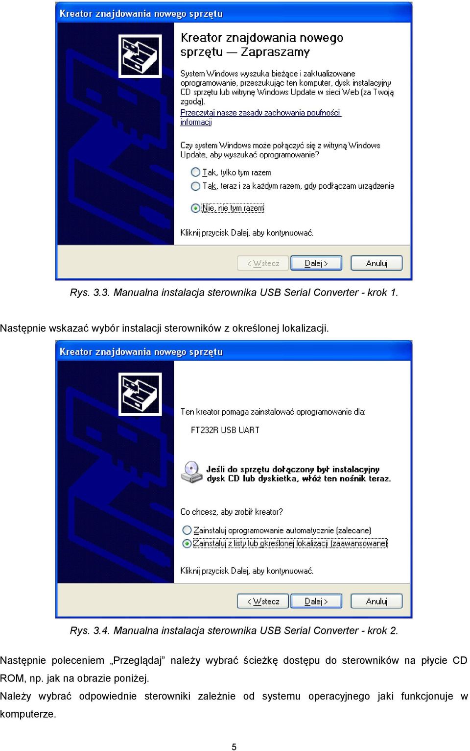 Manualna instalacja sterownika USB Serial Converter - krok 2.