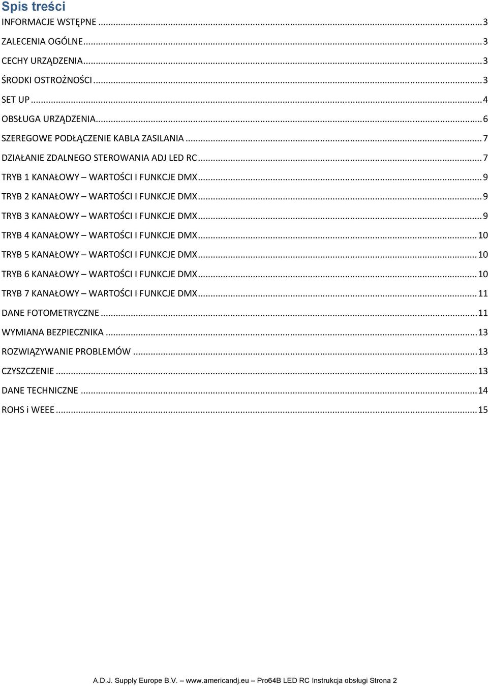 .. 9 TRYB 4 KANAŁOWY WARTOŚCI I FUNKCJE DMX... 10 TRYB 5 KANAŁOWY WARTOŚCI I FUNKCJE DMX... 10 TRYB 6 KANAŁOWY WARTOŚCI I FUNKCJE DMX... 10 TRYB 7 KANAŁOWY WARTOŚCI I FUNKCJE DMX.