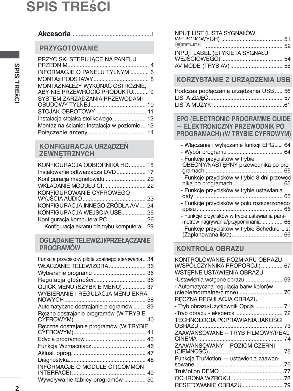 .. 4 KONFIGURACJA URZĄDZŃ ZWNĘTRZNYCH KONFIGURACJA ODBIORNIKA HD... 5 Instalowanie odtwarzacza DVD... 7 Konfiguracja magnetowidu... 0 WKŁADANI MODUŁU CI... KONFIGUROWANI CYFROWGO WYJŚCIA AUDIO.