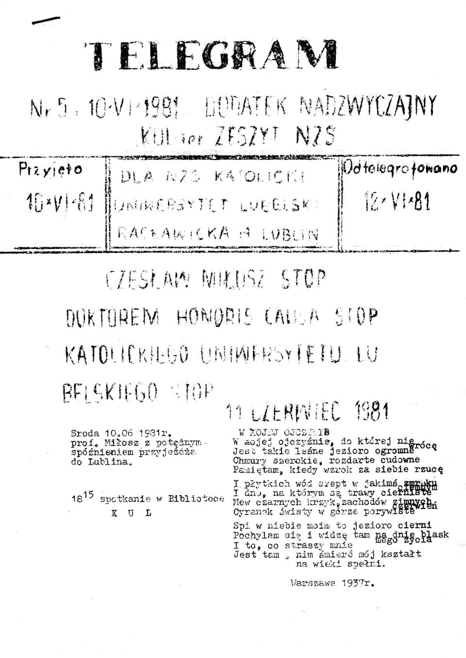 Jest takie leśne jezioro ogromne ^ Chmury szerokie, rozdarte cudowne Pamiętam, kiedy wzrok za siebie rzucę I płytkich wód szept w jakimś fi 2nrida I dno, na którym są trawy ciernista Mew czarnych