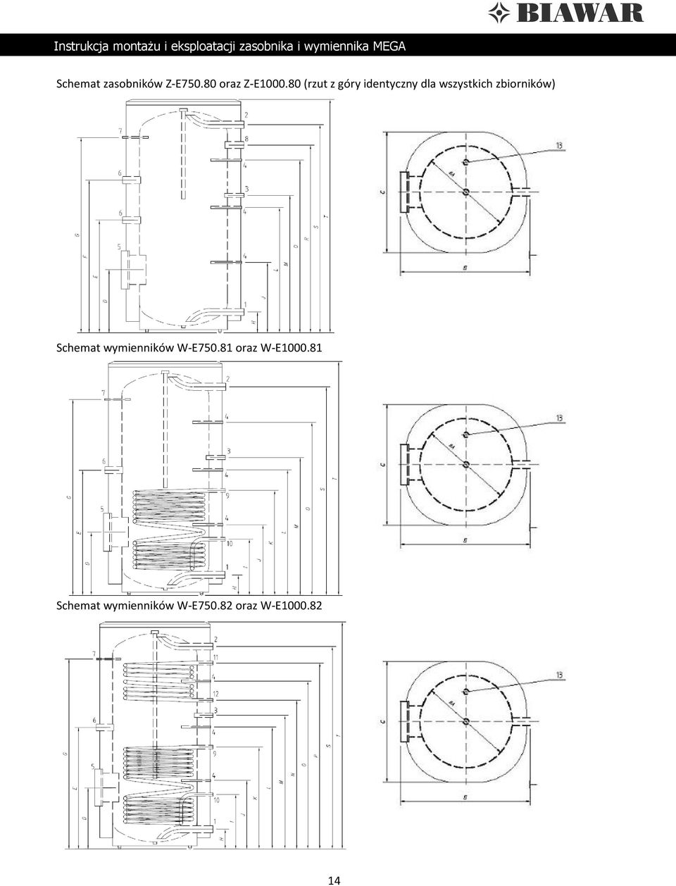 zbiorników) Schemat wymienników W-E750.
