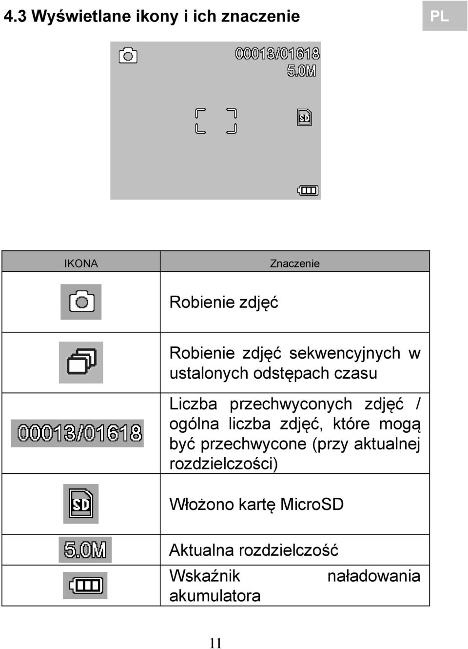 ogólna liczba zdjęć, które mogą być przechwycone (przy aktualnej rozdzielczości)