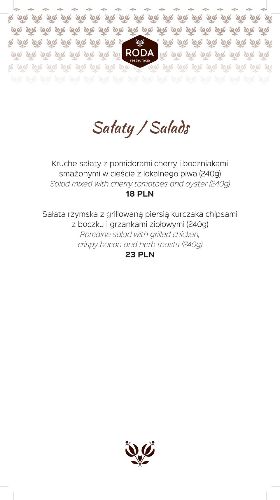Sałata rzymska z grillowaną piersią kurczaka chipsami z boczku i grzankami