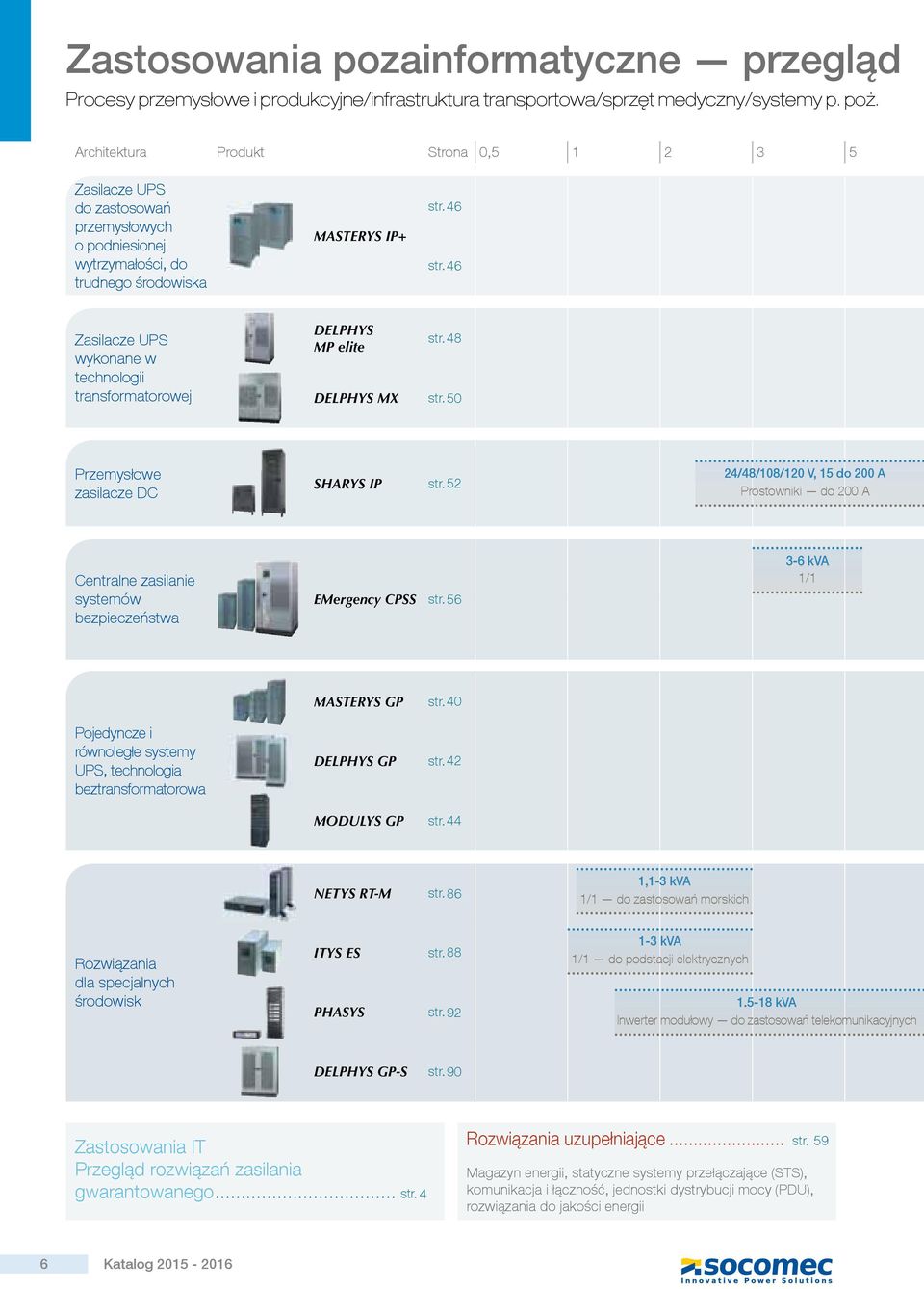 46 Zasilacze UPS wykonane w technologii transformatorowej DELPHYS MP elite DELPHYS MX str. 48 str. 50 Przemysłowe zasilacze DC SHARYS IP str.