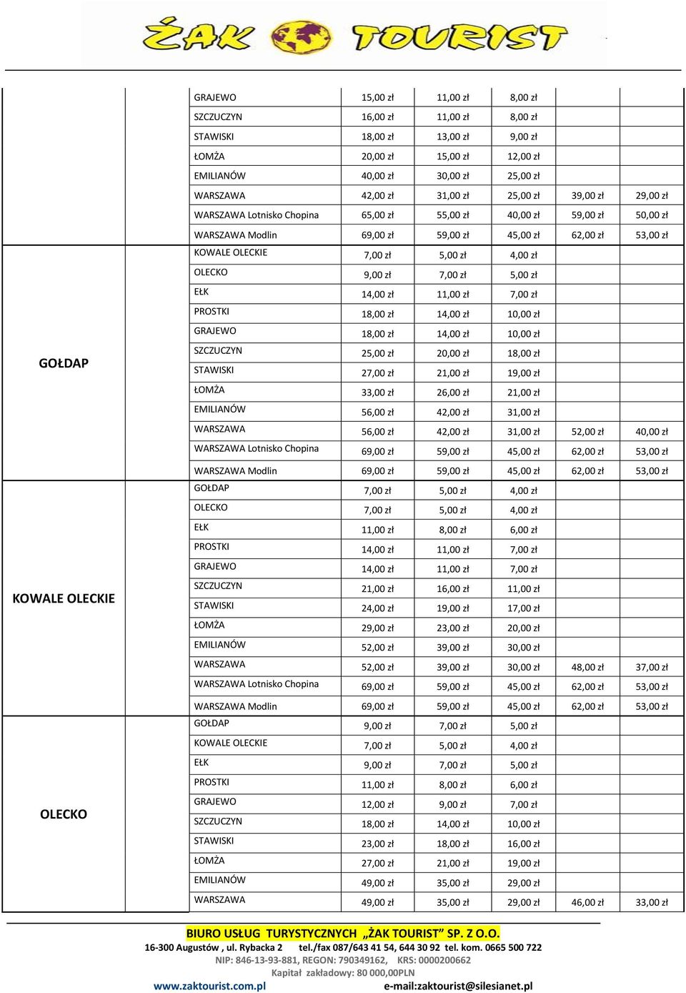 SZCZUCZYN 25,00 zł 20,00 zł 18,00 zł STAWISKI 27,00 zł 21,00 zł 19,00 zł ŁOMŻA 33,00 zł 26,00 zł 21,00 zł EMILIANÓW 56,00 zł 42,00 zł 31,00 zł WARSZAWA 56,00 zł 42,00 zł 31,00 zł 52,00 zł 40,00 zł