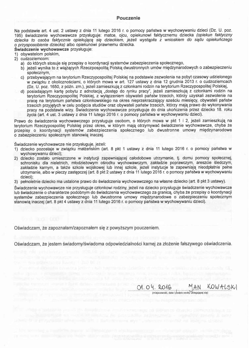 opiekuhczego o- pzysposobienie dziecka) albo opiekunowi prawnemu dziecka.