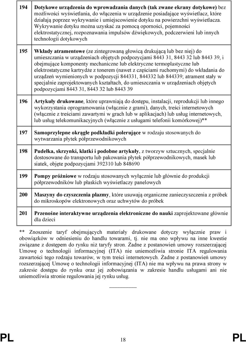 Wykrywanie dotyku można uzyskać za pomocą oporności, pojemności elektrostatycznej, rozpoznawania impulsów dźwiękowych, podczerwieni lub innych technologii dotykowych 195 Wkłady atramentowe (ze