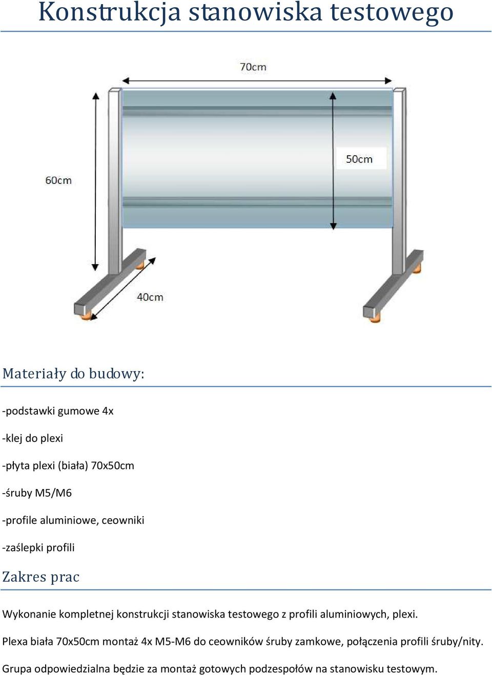 stanowiska testowego z profili aluminiowych, plexi.