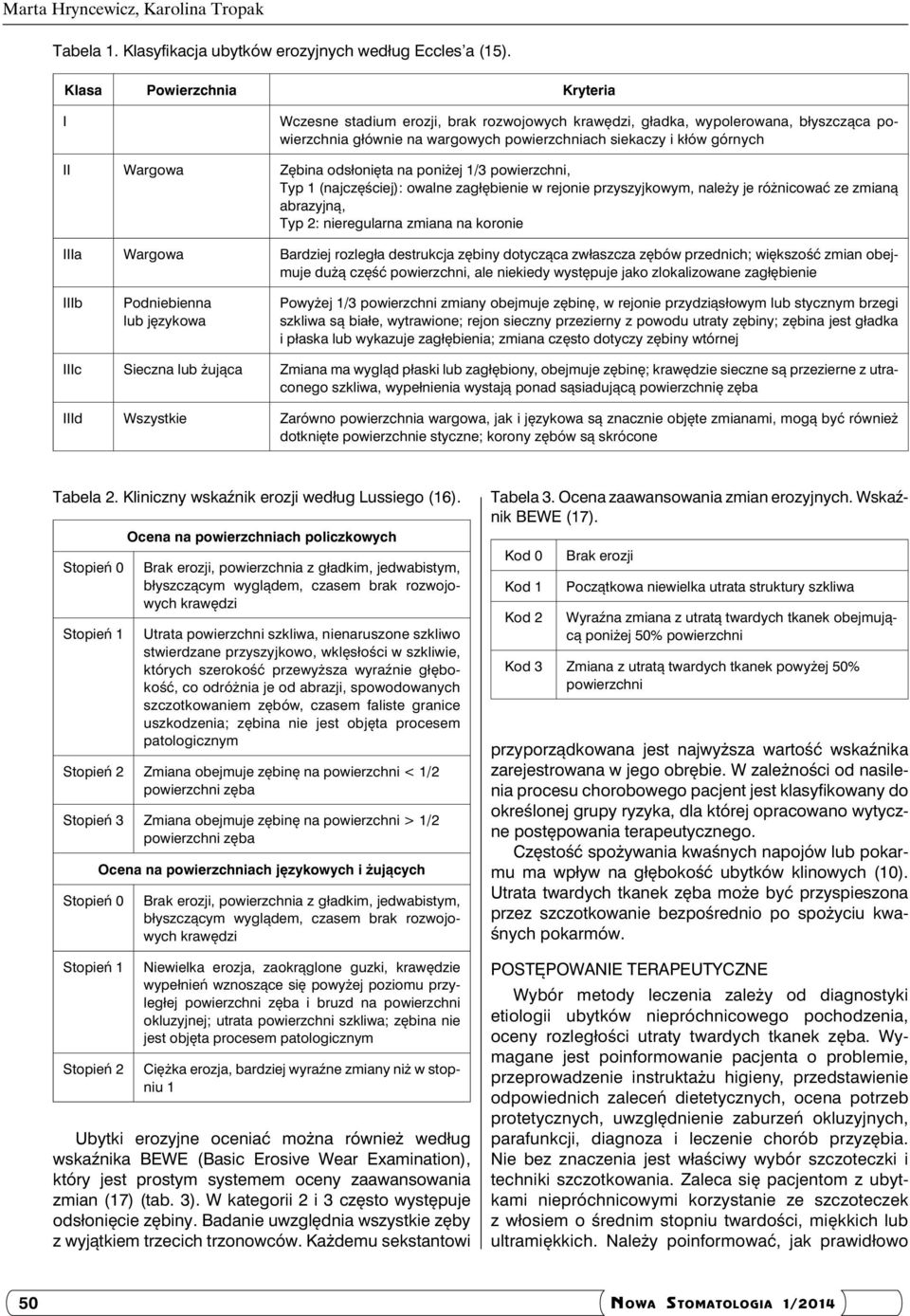Zębina odsłonięta na poniżej 1/3 powierzchni, Typ 1 (najczęściej): owalne zagłębienie w rejonie przyszyjkowym, należy je różnicować ze zmianą abrazyjną, Typ 2: nieregularna zmiana na koronie IIIa