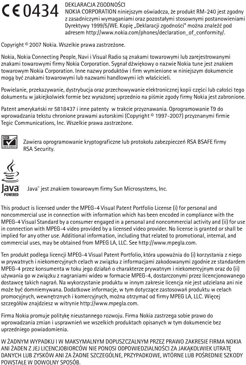 Nokia, Nokia Connecting People, Navi i Visual Radio s± znakami towarowymi lub zarejestrowanymi znakami towarowymi firmy Nokia Corporation.
