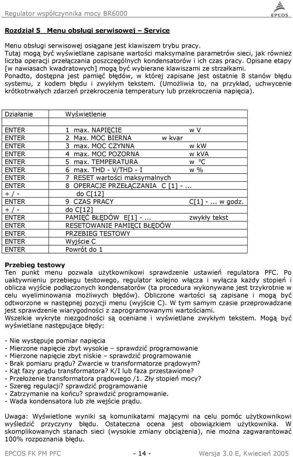 Opisane etapy [w nawiasach kwadratowych] mogą być wybierane klawiszami ze strzałkami.