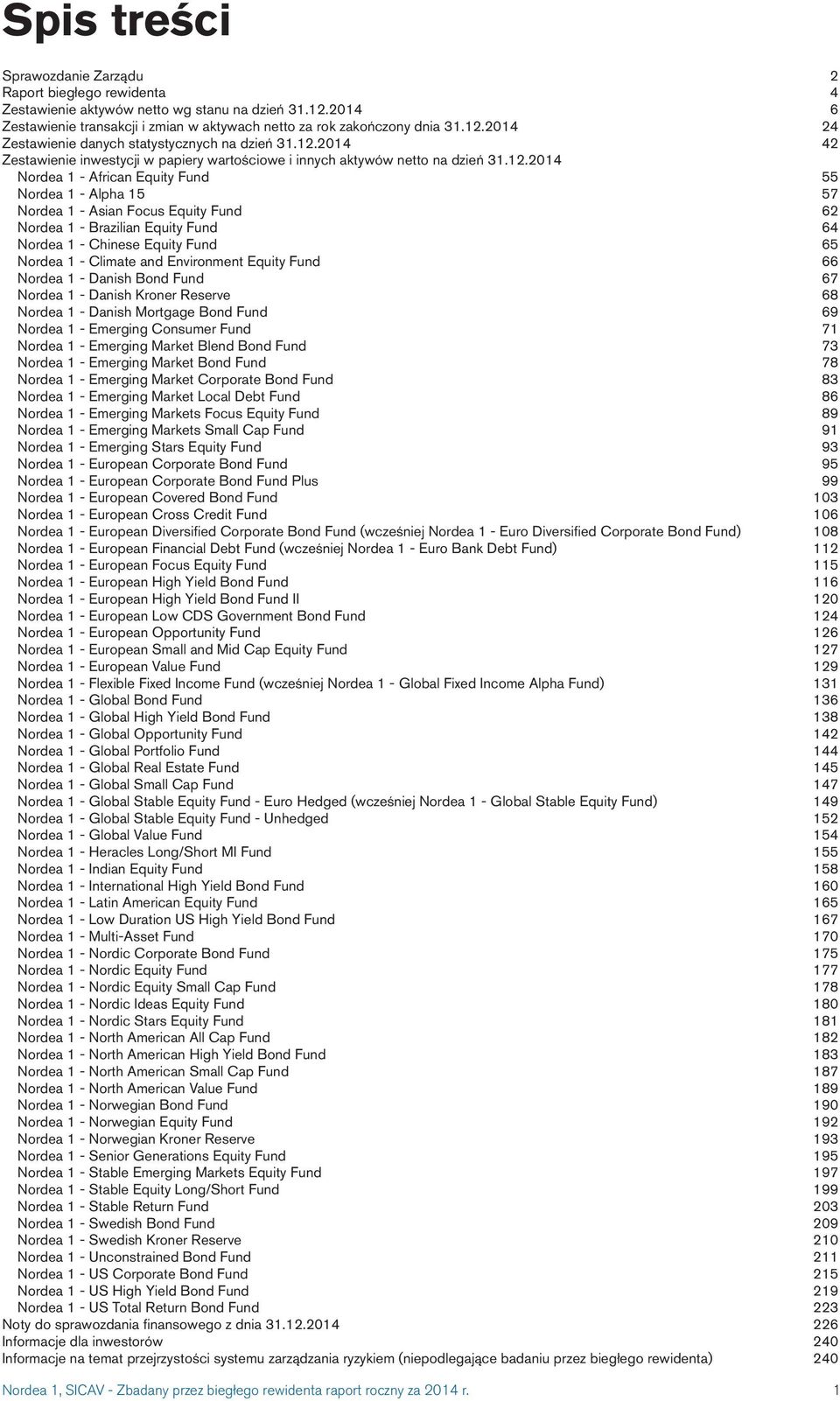 Nordea 1 - Brazilian Equity Fund 64 Nordea 1 - Chinese Equity Fund 65 Nordea 1 - Climate and Environment Equity Fund 66 Nordea 1 - Danish Bond Fund 67 Nordea 1 - Danish Kroner Reserve 68 Nordea 1 -