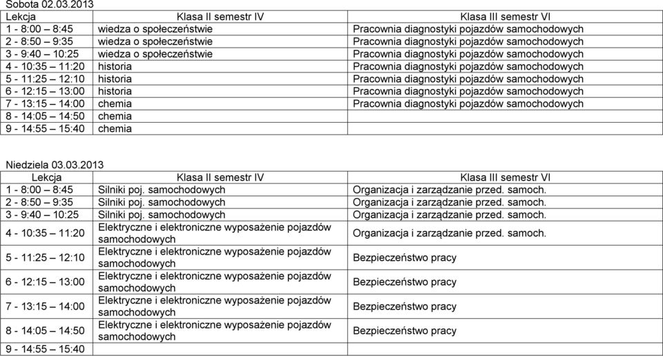 historia Pracownia diagnostyki 5-11:25 12:10 historia Pracownia diagnostyki 6-12:15 13:00 historia Pracownia diagnostyki 7-13:15 14:00 chemia Pracownia diagnostyki 8-14:05 14:50 chemia chemia