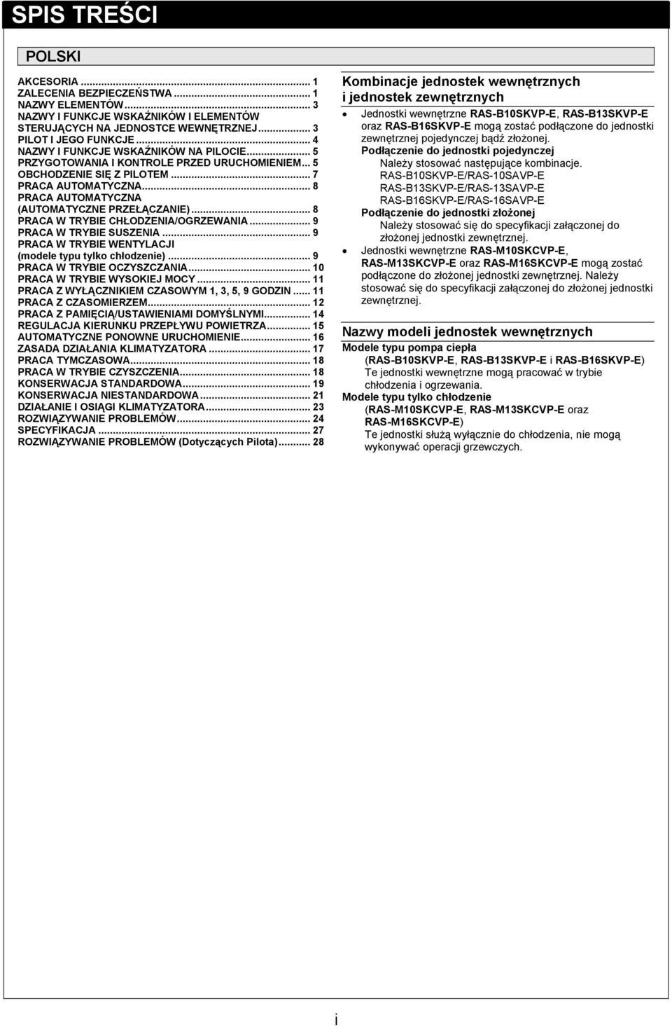 .. 8 PRACA W TRYBIE CHŁODZENIA/OGRZEWANIA... 9 PRACA W TRYBIE SUSZENIA... 9 PRACA W TRYBIE WENTYLACJI (modele typu tylko chłodzenie)... 9 PRACA W TRYBIE OCZYSZCZANIA... 0 PRACA W TRYBIE WYSOKIEJ MOCY.