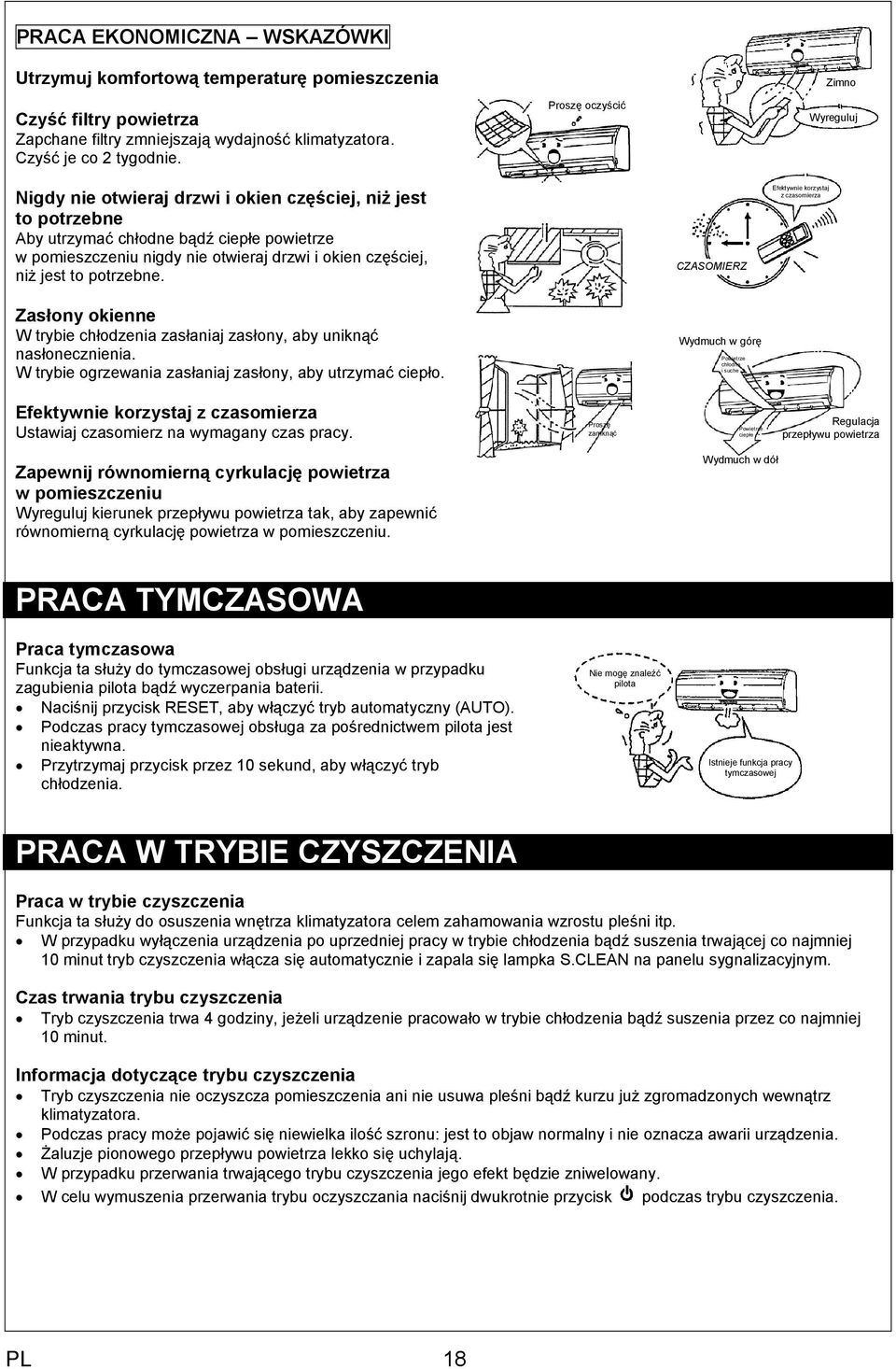 niŝ jest to potrzebne. CZASOMIERZ Efektywnie korzystaj z czasomierza Zasłony okienne W trybie chłodzenia zasłaniaj zasłony, aby uniknąć nasłonecznienia.