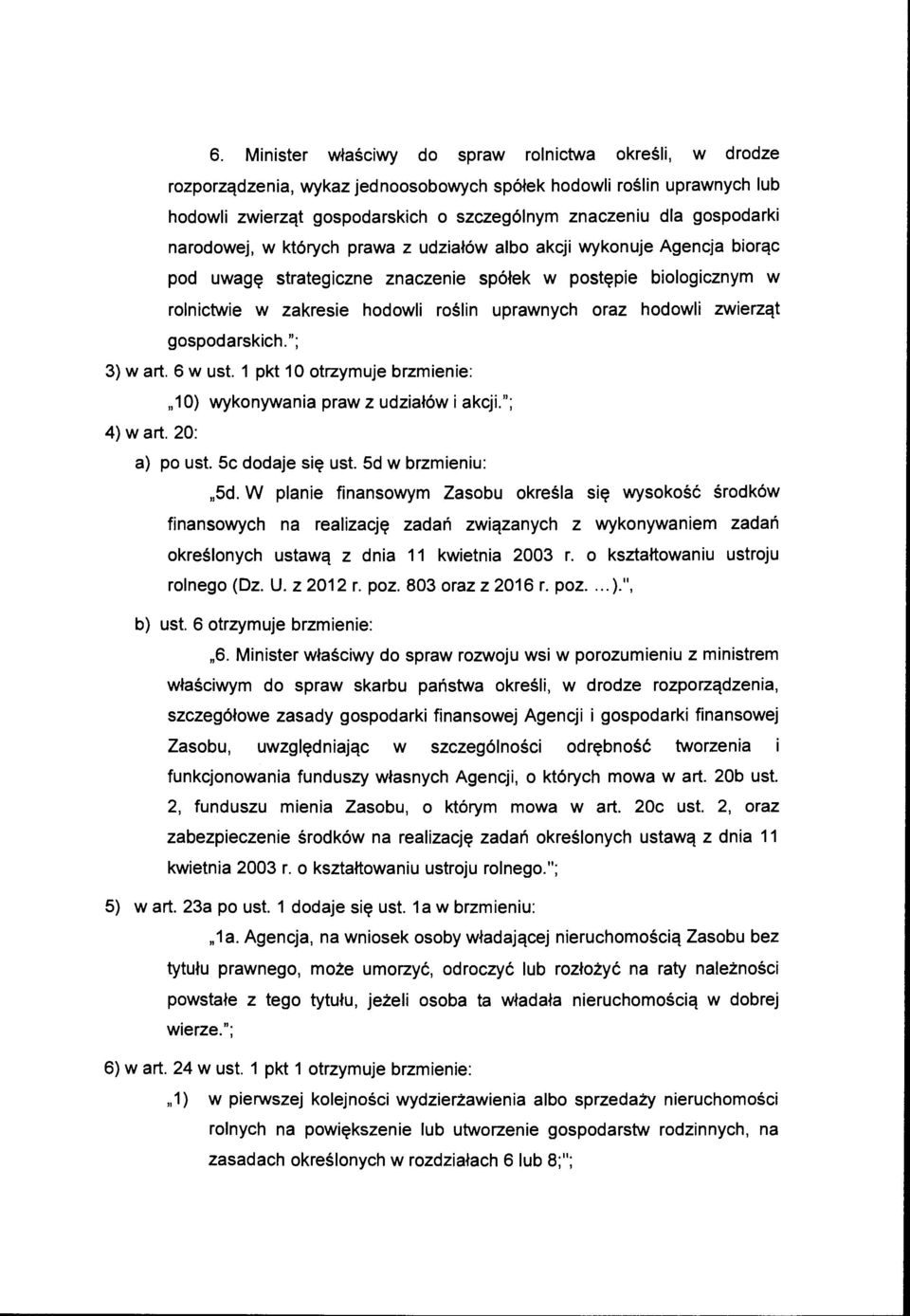 oraz hodowli zwierząt gospodarskich."; 3) wart. 6 w ust. 1 pkt 1 O otrzymuje brzmienie: "10) wykonywania praw z udziałów i akcji."; 4) wart. 20: a) po ust. 5c dodaje się ust. 5d w brzmieniu: "5d.