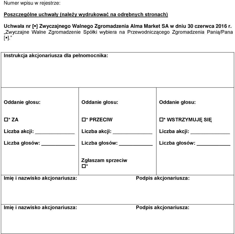 Market SA w dniu 30 czerwca 2016 r.