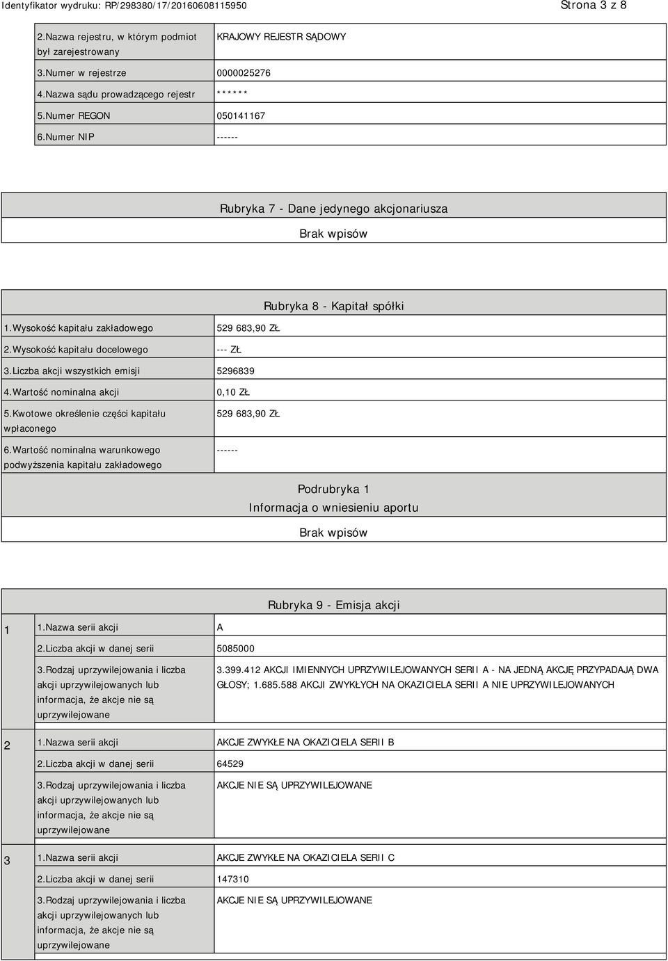 Liczba akcji wszystkich emisji 5296839 4.Wartość nominalna akcji 5.Kwotowe określenie części kapitału wpłaconego 6.