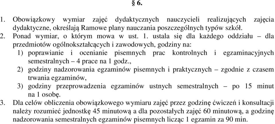 , 2) godziny nadzorowania egzaminów pisemnych i praktycznych zgodnie z czasem trwania egzaminów, 3)