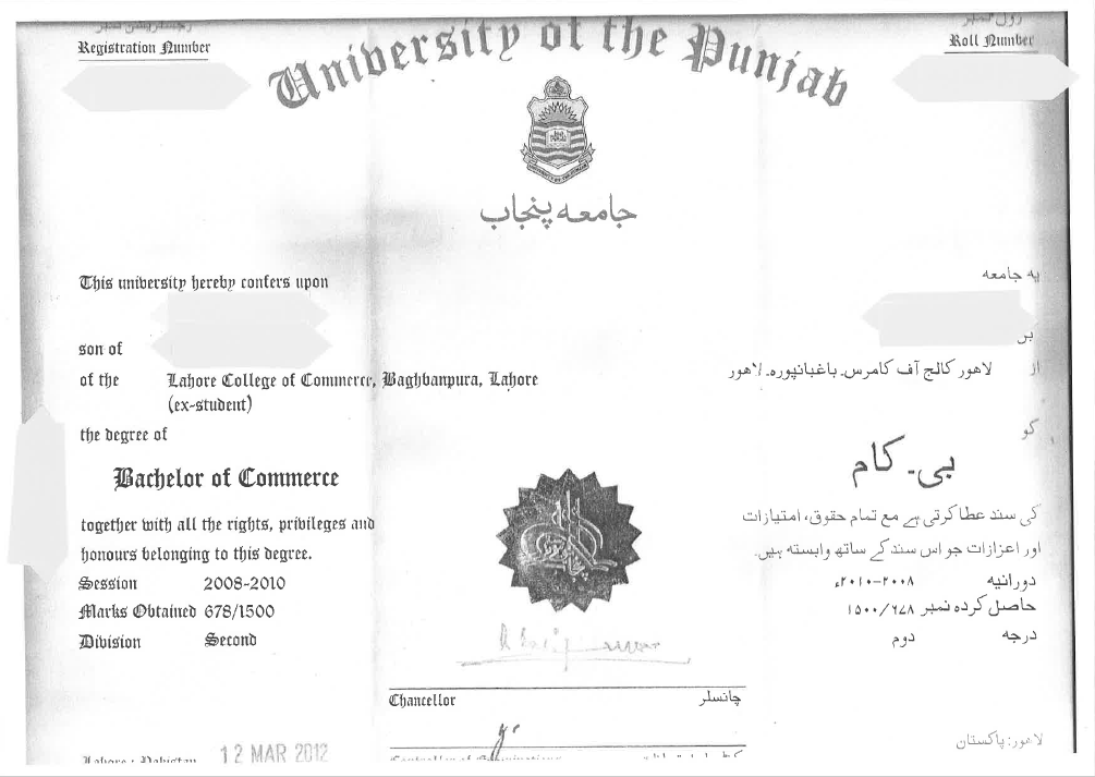 12 Dyplom Bachelor of Commerce,