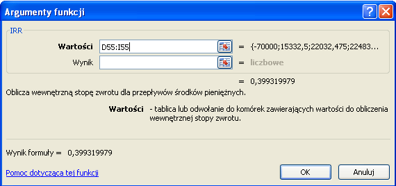 oczekiwaną stopą zwrotu r odzwierciedlającą koszt kapitału. Odrzuca się projekty, dla których IRR < r.