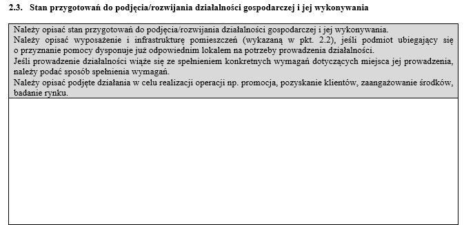 Podmiot opisuje aktualną sytuację w jakiej się znajduje, stan przygotowań do podjęcia / rozwijania działalności gospodarczej i jej wykonywania, już podjęte działania związane z projektem (np.