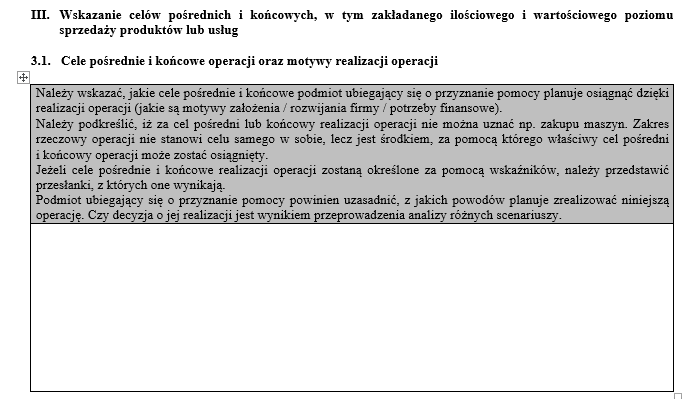 W tej części nie należy powielać celów Programu, czy celów wynikających ze strategii rozwoju lokalnego kierowanego przez społeczność. Podmiot powinien pokazać rzeczywiste powody np.