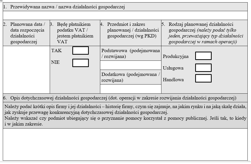 PKT 2 W przypadku podejmowania działalności gospodarczej przewidywana data jej podjęcia powinna nastąpić po zawarciu umowy o przyznaniu pomocy, jednak przed złożeniem wniosku o płatność pierwszej