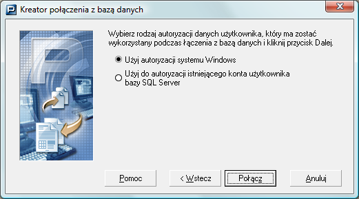 Rysunek 112. Okno dialogowe: Kreator połączenia z bazą danych autoryzacja połączenia Rysunek 113. Okno dialogowe: wprowadzanie danych użytkownika 8.