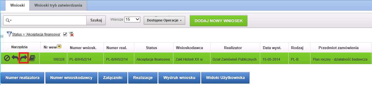 Po wybraniu przycisku otworzy się okno wyboru statusu w którym należy wybrać status Weryfikacja ostateczna w polu Status po