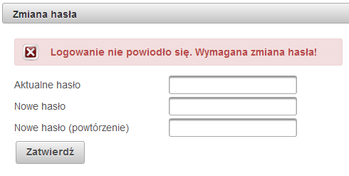 1.2. Pierwsze logowanie W celu zwiększenia poziomu bezpieczeństwa, pacjent przy pierwszym logowaniu i zaakceptowaniu hasła przez system zostanie poproszony o zmianę hasła na nowe.