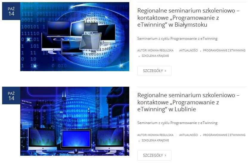 Regionalne seminaria szkoleniowo-kontaktowe informacje oraz praktyczne warsztaty zarówno z programowania, jak i narzędzi oraz zasad