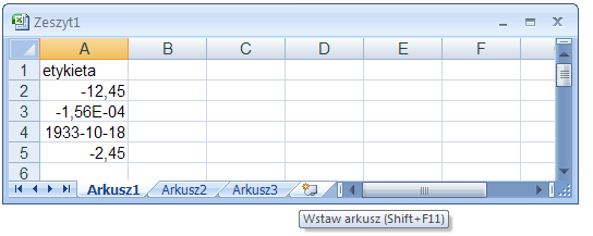 1. Informacje o Excelu 1.1. Dane i ich typy Plik Excela, czyli skoroszyt, składa się z kilku arkuszy podzielonych na komórki służące do przechowywania danych.