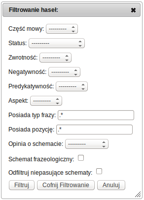 Rys. 4. Okno definicji filtru w programie Slowal Aby dokonać filtrowania haseł, należy kliknąć przycisk znajdujący się po lewej stronie nad listą haseł, obok pola tekstowego.