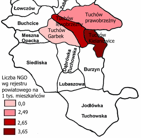 Rysunek 1. Liczba NGO wg rejestru powiat. na 1 000 mieszkańców w 2014 r.