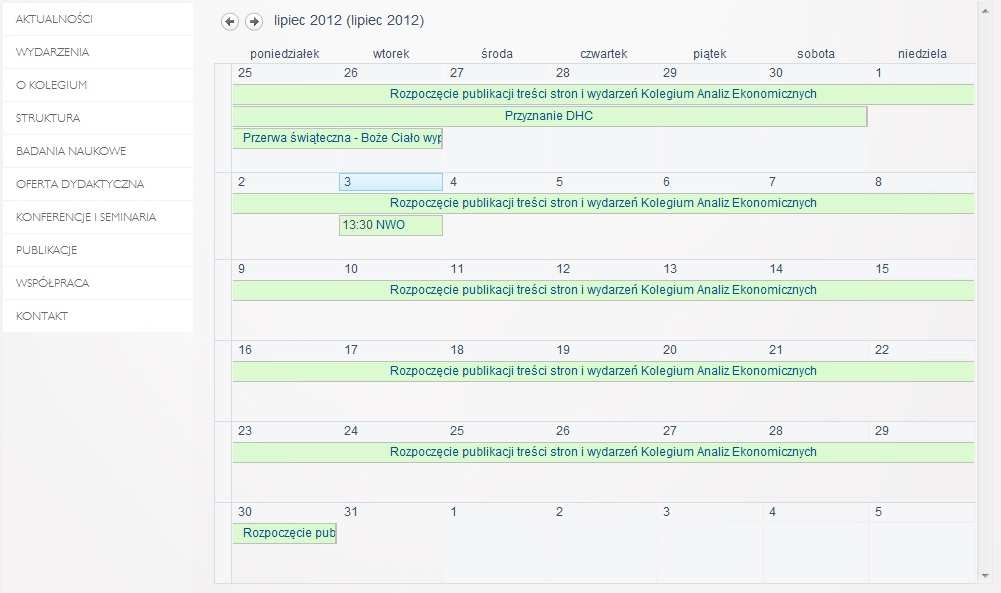 Rys. 29 4.2. Po kliknięciu WIĘCEJ można przeglądać wszystkie wydarzenia znajdujące się w kalendarzu wydarzeń jednostki.