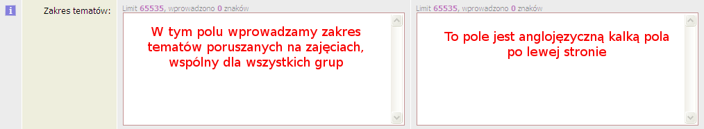 Na tym etapie edycji, należy wybrać typ przedmiotu i określić wstępne wymagania. Pojawia się również opcja wydruku sylabusa dla wszystkich zajęć i grup.