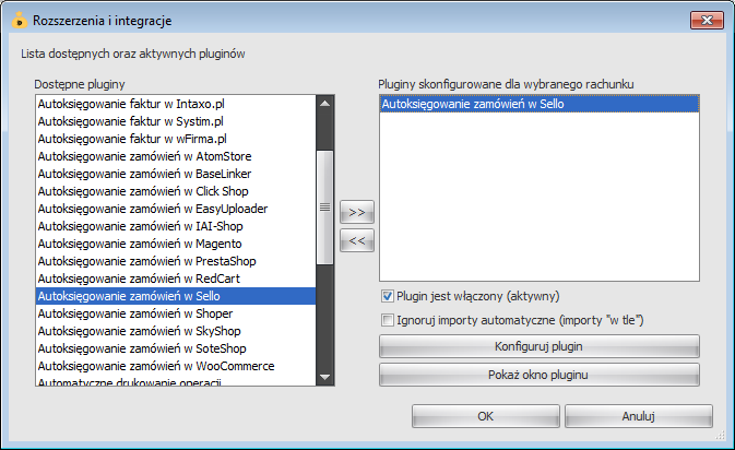 Konfiguracja pluginu Uwaga: Do dalszej konfiguracji pluginu należy przystąpić dopiero po pobraniu archiwalnych operacji bankowych z właściwego rachunku bankowego oraz wykonania kopii zapasowej bazy