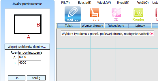 2. W przypadku tworzenia pokoju w górnej lewej części obszaru roboczego wyświetlają sie
