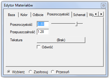 Odbicie: Gładkość: Tekstura: Ta właściwość powierzchni nazywana jest lustrzanym odbiciem. Wartość 1 oznacza pełne lustrzane odbicie, a wartość 0 oznacza brak odbicia.