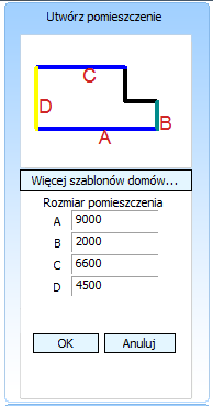 Etap 1 Budowanie struktury pomieszczenia 1. Kliknij Utwórz pomieszczenie w lewej części panelu nawigacji. 2.