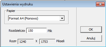 Ustawienia drukowania Wybierz z menu zakładkę Plik Ustawienia drukowania. Wyświetli się okno dialogowe, w którym można zmienić m.in.