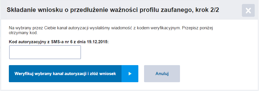 Rysunek 30. Szczegóły prfilu zaufaneg przycisk wniskwania przedłużenie ważnści. Prces ten składa się z dwóch krków. W pierwszym krku użytkwnik wybiera kanał autryzacji przedłużaneg prfilu zaufaneg.