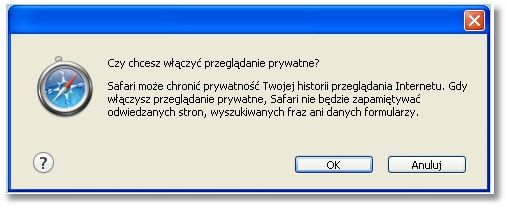 Rozdział 26 Konf iguracja przeglądarki Saf ari 5.1.7 Otworzy się nowe okno, na którym należy potwierdzić włączenie przeglądania w trybie prywatnym poprzez wybór przycisku [OK].