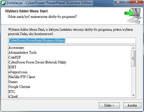 Wybierz folder Menu