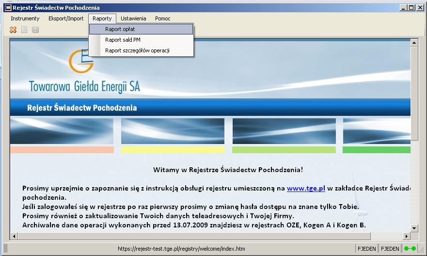 19. Raport opłat. W oknie Raport opłat zobaczysz listę opłat naliczonych przez Rejestr za wykonane operacje.